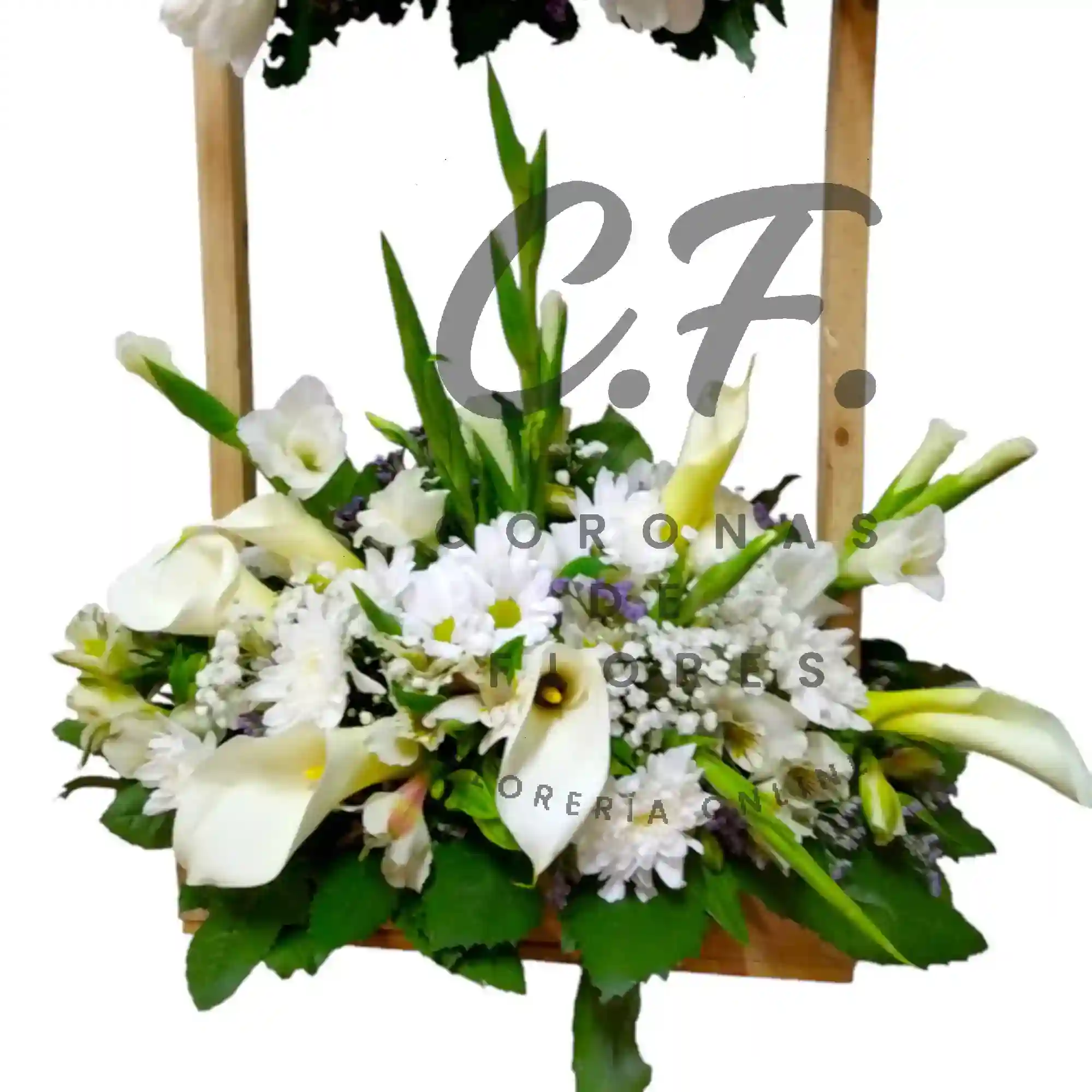 Canasta de madera de flores blancas 3